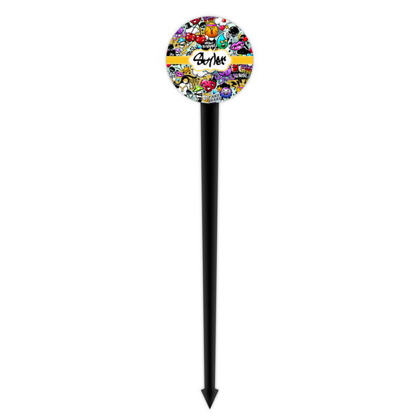 Graffiti Black Plastic 4" Food Pick - Round - Single Pick