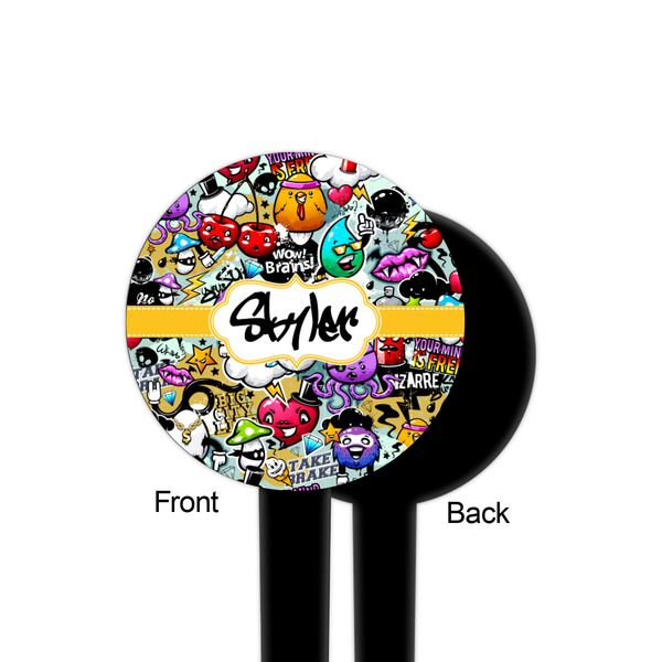 Graffiti Black Plastic 4" Food Pick - Round - Single Sided - Front & Back