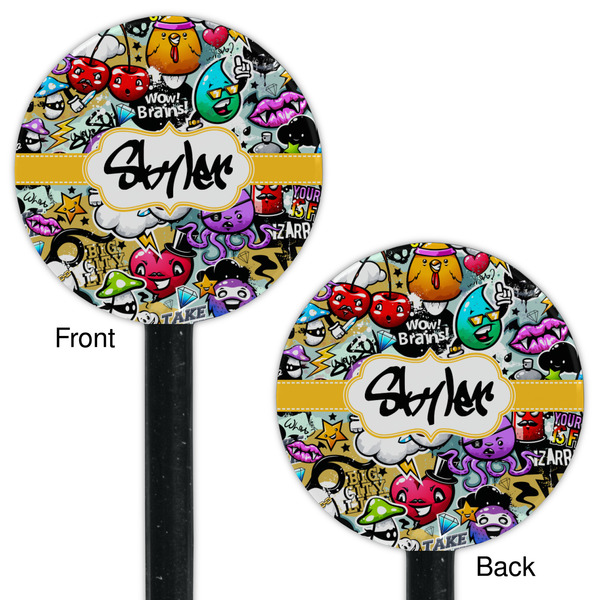 Graffiti Black Plastic 5.5" Stir Stick - Double Sided - Round - Front & Back