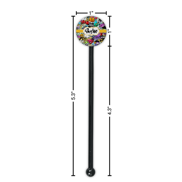 Graffiti Black Plastic 5.5" Stir Stick - Round - Dimensions