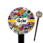 Graffiti 6" Round Plastic Food Picks - Black - Double Sided (Personalized)