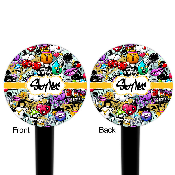Graffiti Black Plastic 6" Food Pick - Round - Double Sided - Front & Back