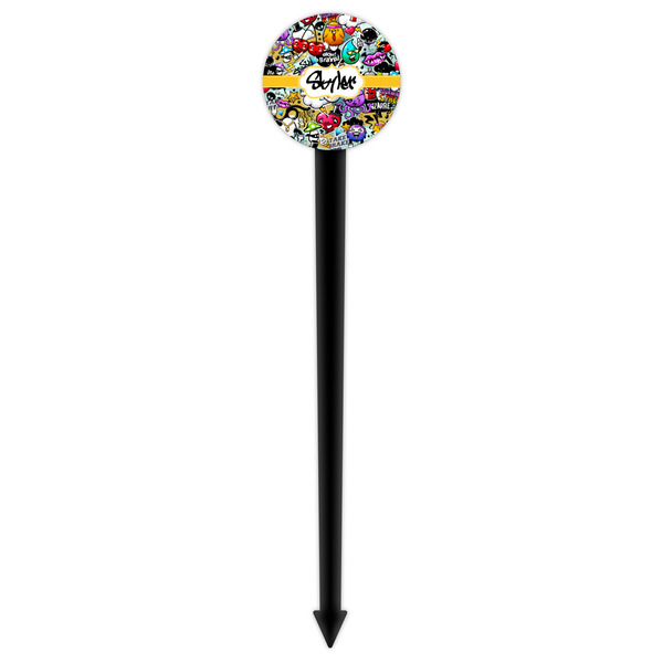 Graffiti Black Plastic 6" Food Pick - Round - Single Pick