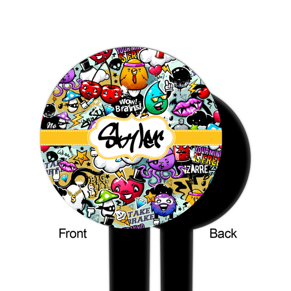Graffiti Black Plastic 6" Food Pick - Round - Single Sided - Front & Back