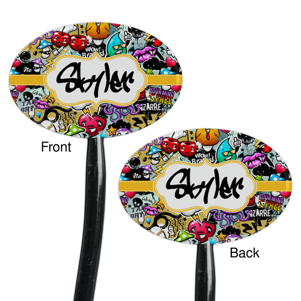Graffiti Black Plastic 7" Stir Stick - Double Sided - Oval - Front & Back