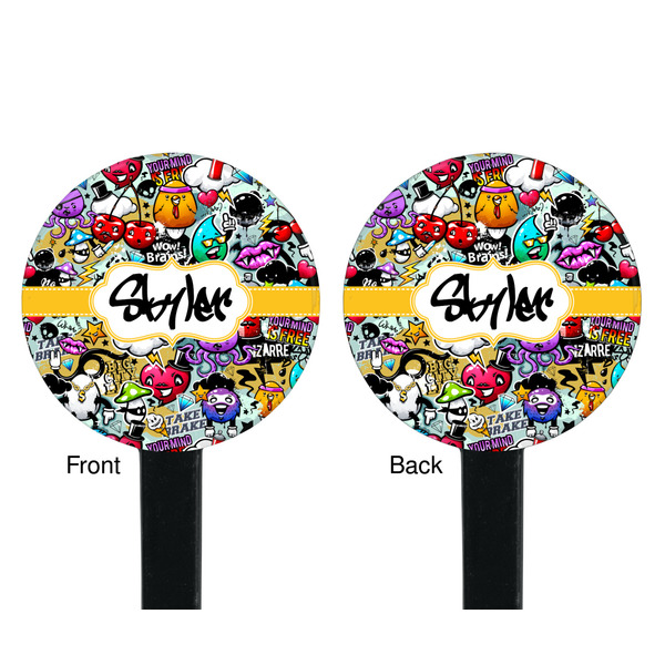 Graffiti Black Plastic 7" Stir Stick - Double Sided - Round - Front & Back