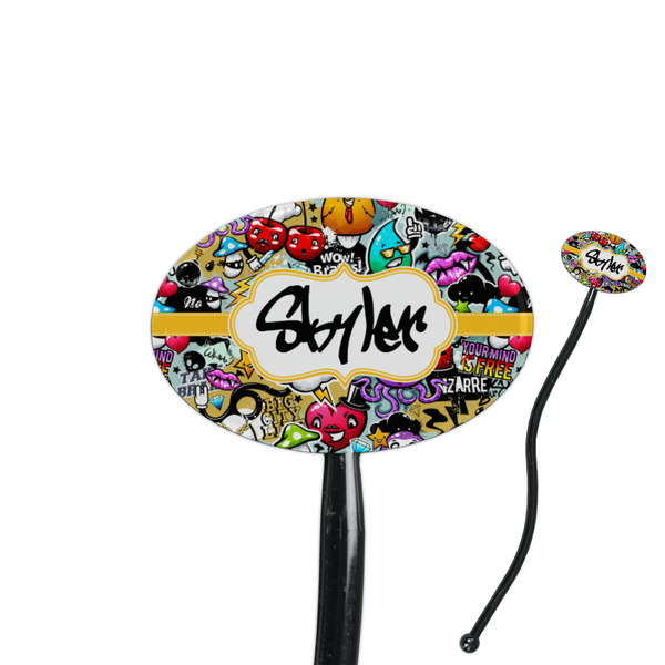 Custom Graffiti 7" Oval Plastic Stir Sticks - Black - Single Sided (Personalized)