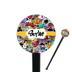 Graffiti 7" Round Plastic Stir Sticks - Black - Double Sided (Personalized)