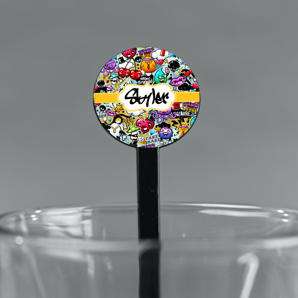 Graffiti Black Plastic 7" Stir Stick - Round - Main