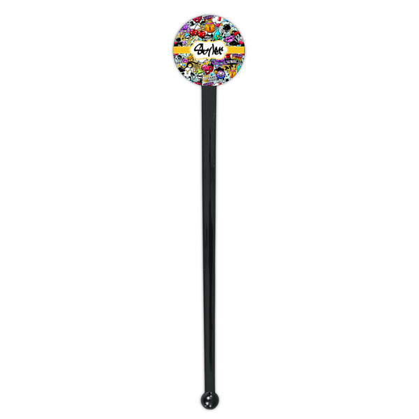 Graffiti Black Plastic 7" Stir Stick - Round - Single Stick