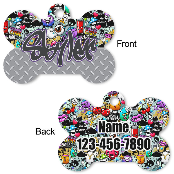 Graffiti Bone Shaped Dog ID Tag - Large - Approval