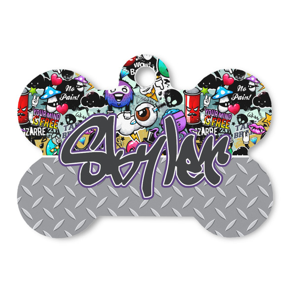 Custom Graffiti Bone Shaped Dog ID Tag (Personalized)