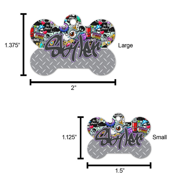 Graffiti Bone Shaped Dog ID Tag - Large - Scale