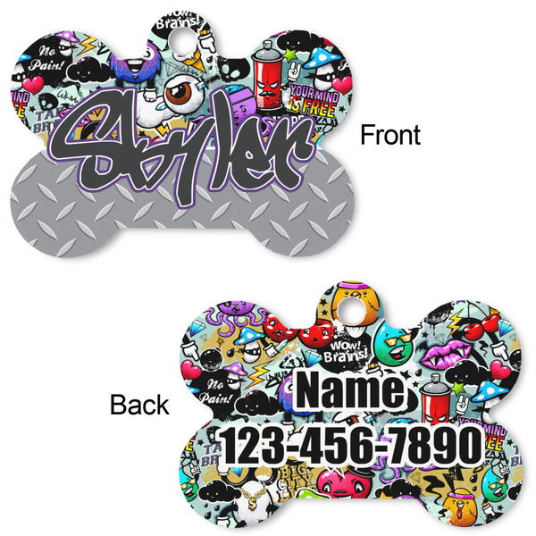 Graffiti Bone Shaped Dog Tag - Front & Back