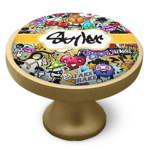 Graffiti Cabinet Knob - Gold - Side