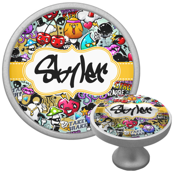 Graffiti Cabinet Knob - Nickel - Multi Angle