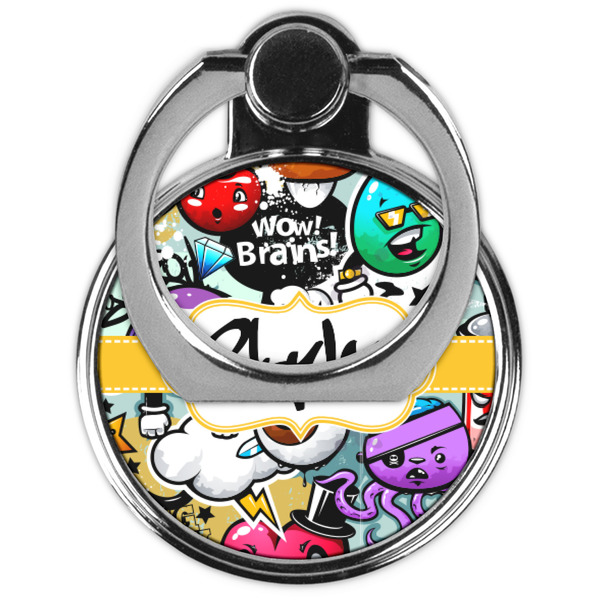 Graffiti Cell Phone Ring Stand & Holder - Front (Collapsed)