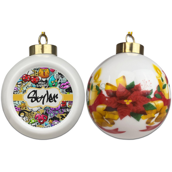 Graffiti Ceramic Christmas Ornament - Poinsettias (APPROVAL)