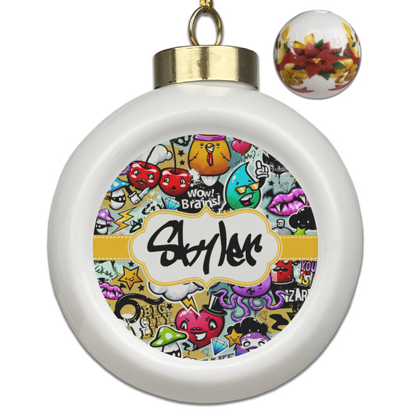 Custom Graffiti Ceramic Ball Ornaments - Poinsettia Garland (Personalized)