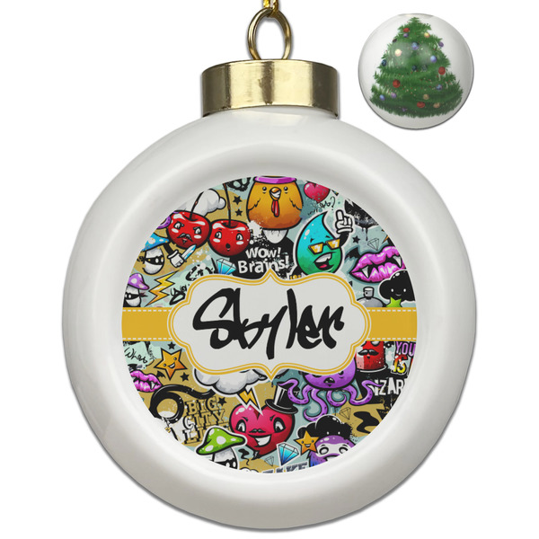 Custom Graffiti Ceramic Ball Ornament - Christmas Tree (Personalized)