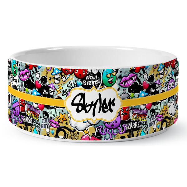 Graffiti Ceramic Dog Bowl - Medium - Front