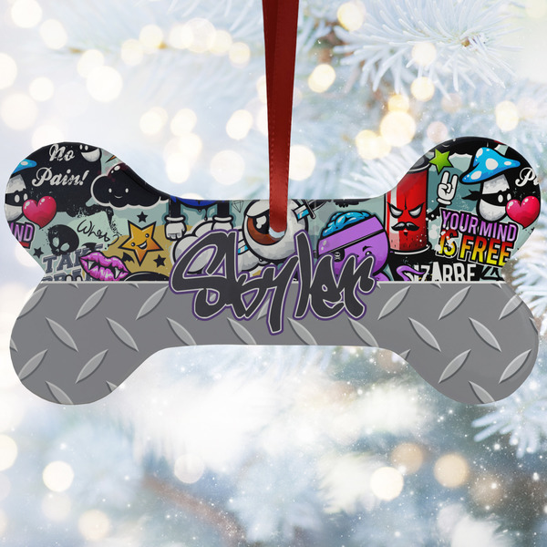 Custom Graffiti Ceramic Dog Ornament w/ Name or Text