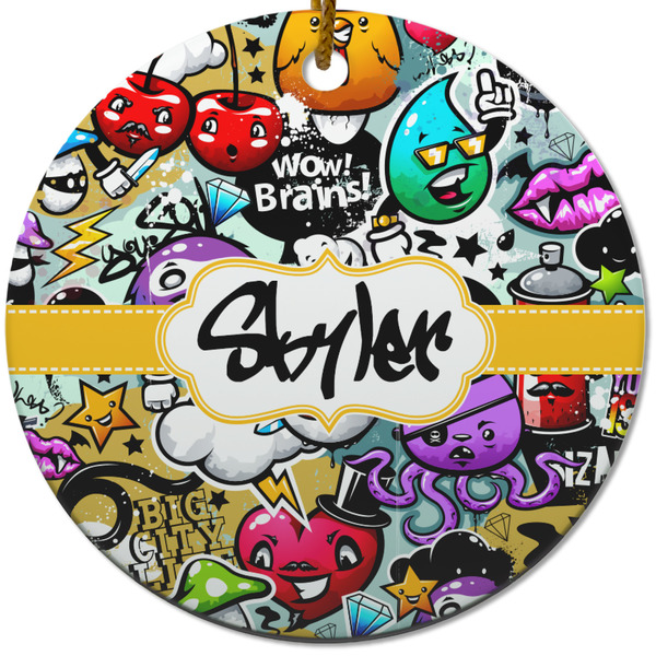 Custom Graffiti Round Ceramic Ornament w/ Name or Text