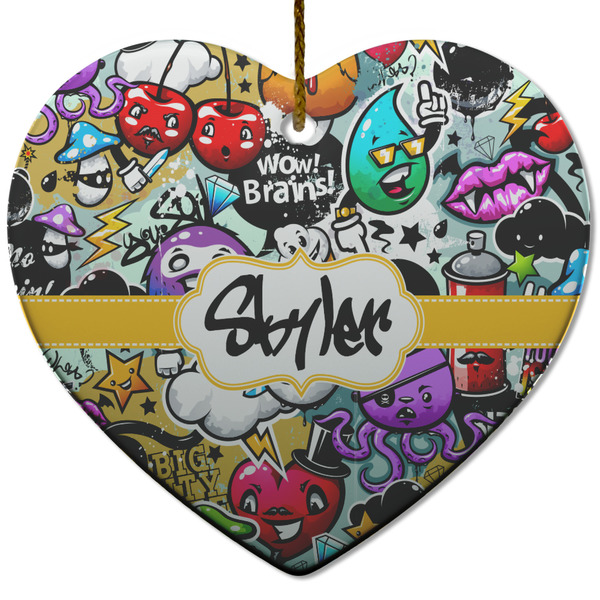 Custom Graffiti Heart Ceramic Ornament w/ Name or Text