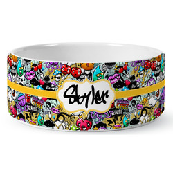 Graffiti Ceramic Dog Bowl - Medium (Personalized)