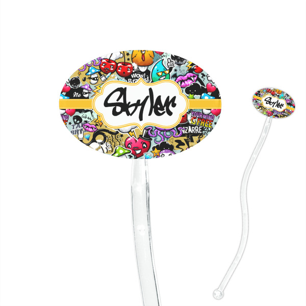 Custom Graffiti 7" Oval Plastic Stir Sticks - Clear (Personalized)