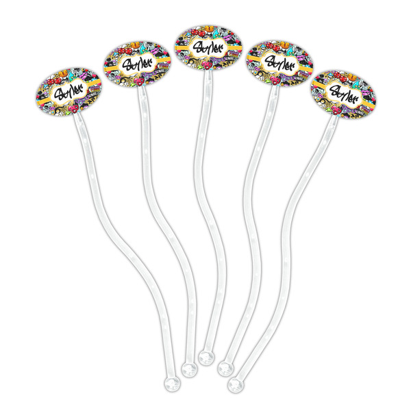 Graffiti Clear Plastic 7" Stir Stick - Oval - Fan