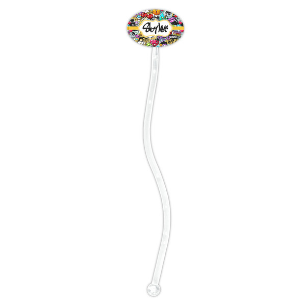 Graffiti Clear Plastic 7" Stir Stick - Oval - Single Stick