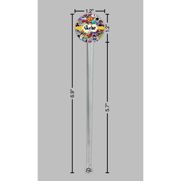 Graffiti Clear Plastic 7" Stir Stick - Round - Dimensions