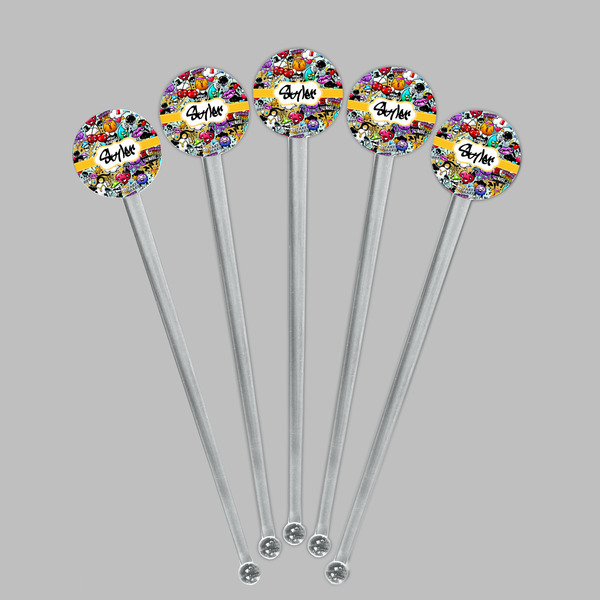 Graffiti Clear Plastic 7" Stir Stick - Round - Fan View