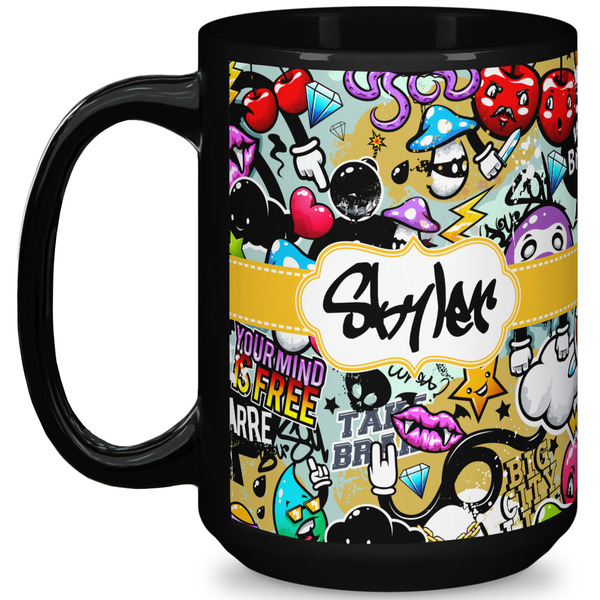 Custom Graffiti 15 Oz Coffee Mug - Black (Personalized)