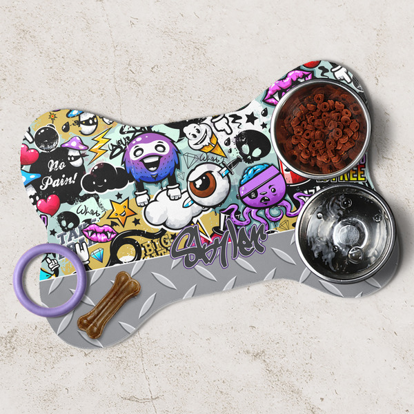 Graffiti Dog Bone Shaped Mat Lifestyle