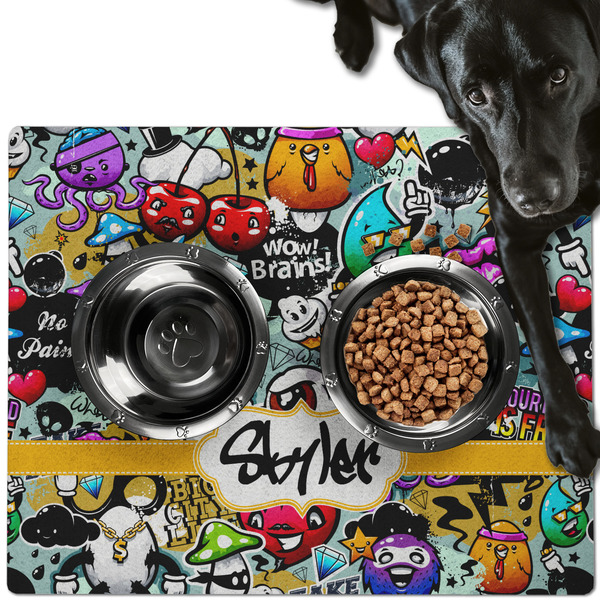 Graffiti Dog Food Mat - Large LIFESTYLE