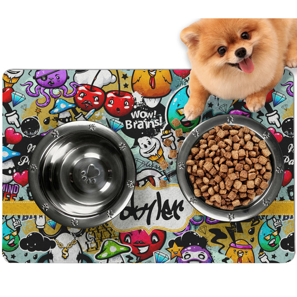 Custom Graffiti Dog Food Mat - Small w/ Name or Text