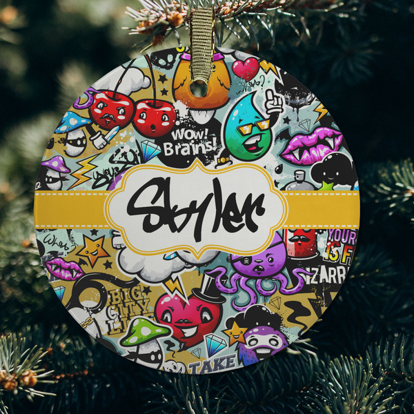 Graffiti Frosted Glass Ornament - Round (Lifestyle)