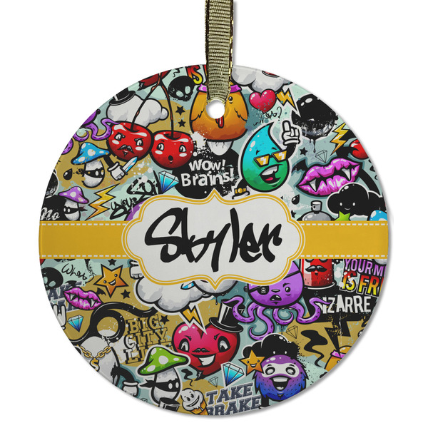 Custom Graffiti Flat Glass Ornament - Round w/ Name or Text