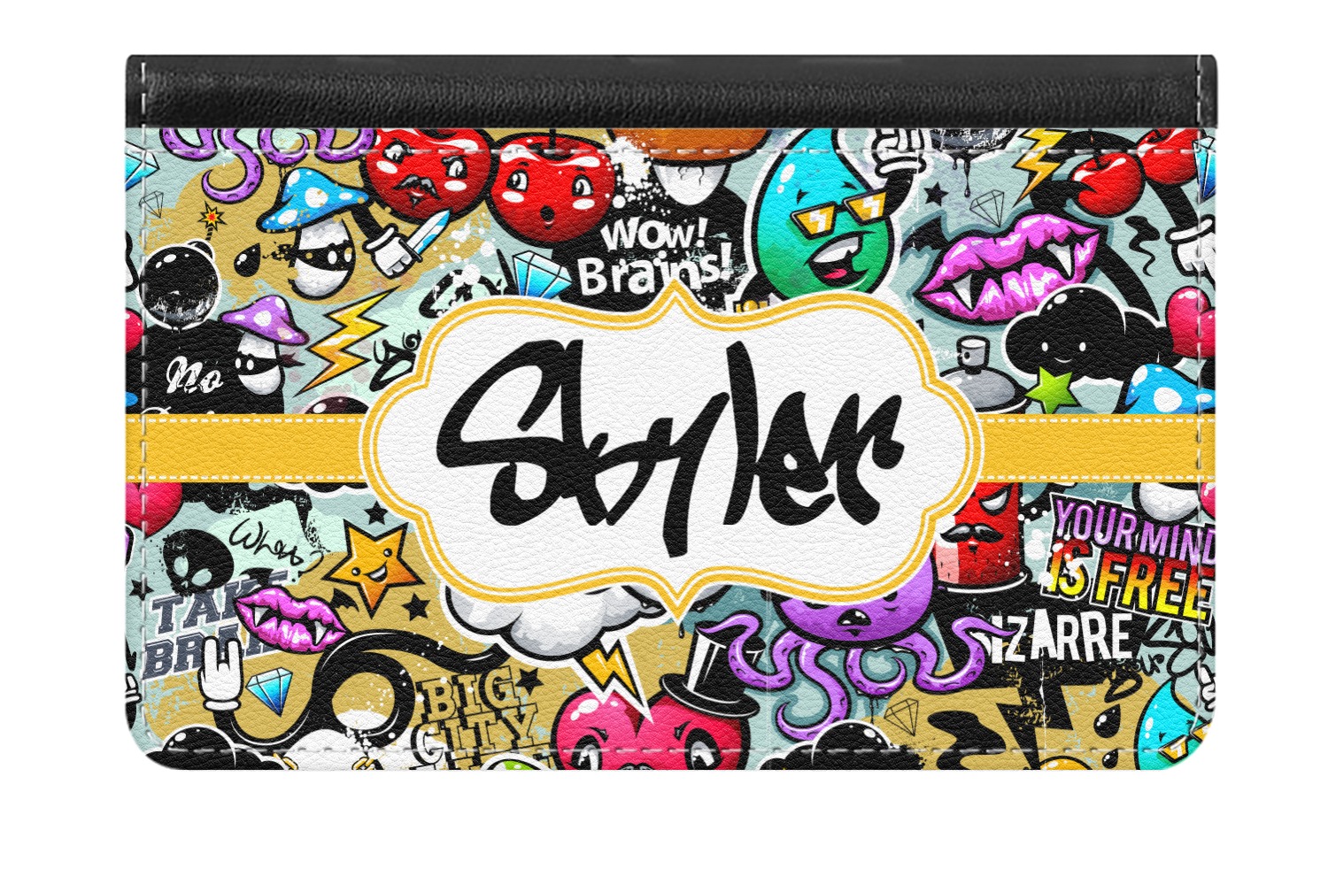 Graffiti Genuine Leather ID & Card Wallet - Slim Style (Personalized ...