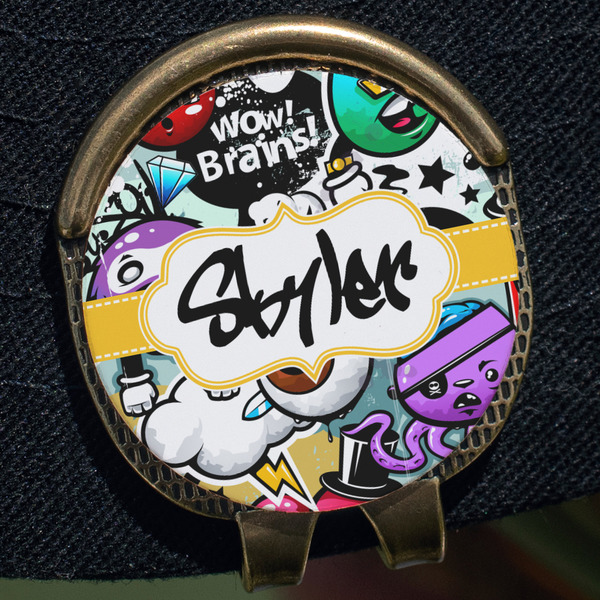 Graffiti Golf Ball Marker Hat Clip - Gold - Close Up