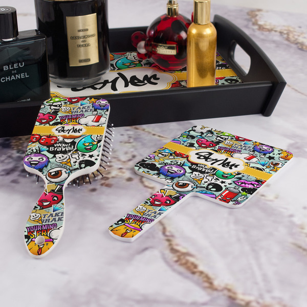 Graffiti Hair Brush and Hand Mirror - Bathroom Scene