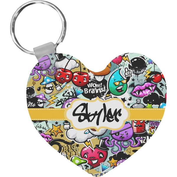 Custom Graffiti Heart Plastic Keychain w/ Name or Text