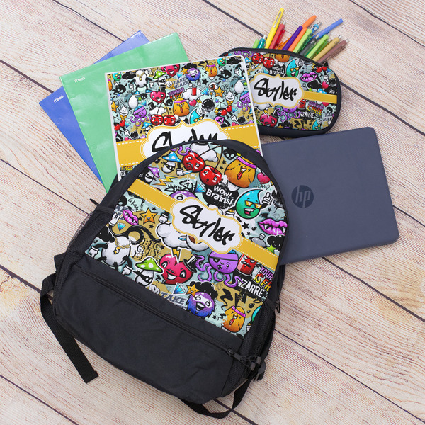 Graffiti Large Backpack - Black - With Stuff