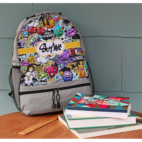 Graffiti Large Backpack - Gray - On Desk