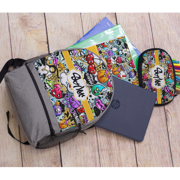 Graffiti Large Backpack - Gray - With Stuff