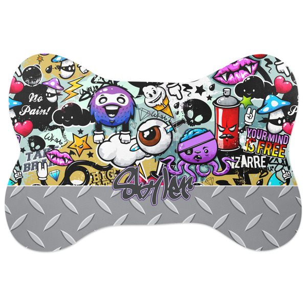 Custom Graffiti Bone Shaped Dog Food Mat (Personalized)