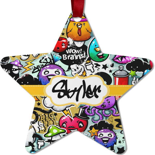 Custom Graffiti Metal Star Ornament - Double Sided w/ Name or Text
