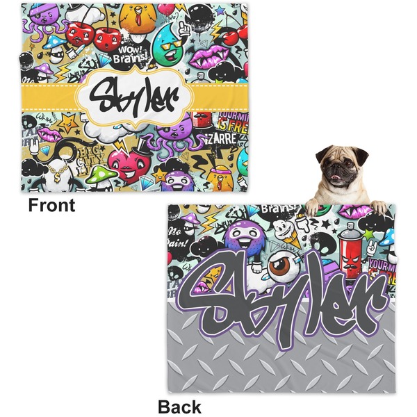Graffiti Microfleece Dog Blanket - Large- Front & Back
